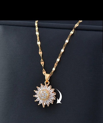 Cadena de girasol giratorio chapado en oro 18 K