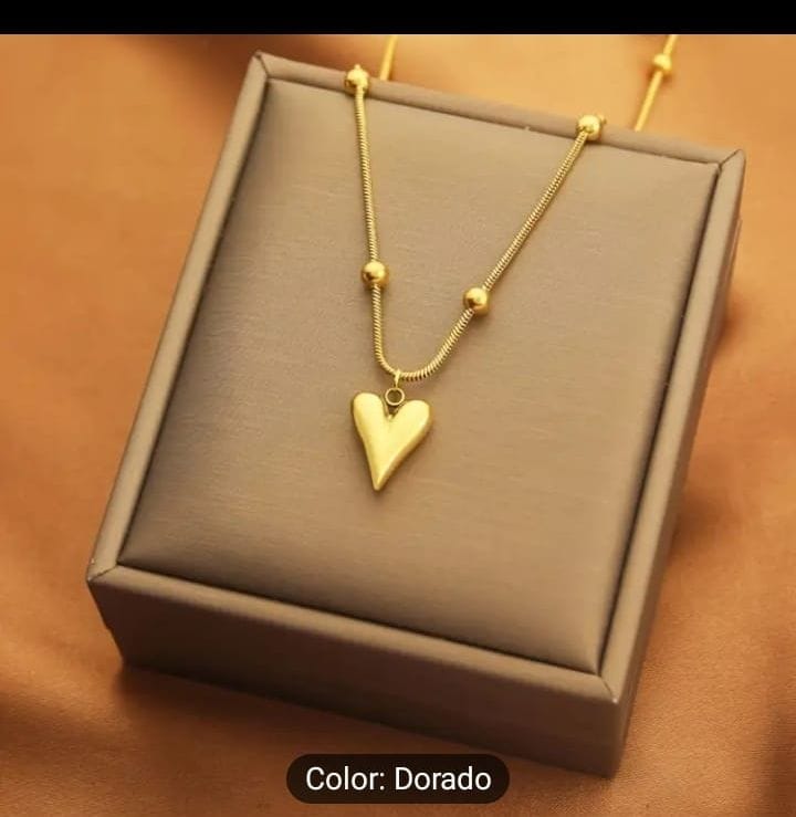 Cadena de acero inoxidable chapado en oro 18 k dije corazón estilo moderno