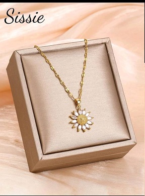 Cadena de girasol de acero inoxidable chapado en oro 18 K