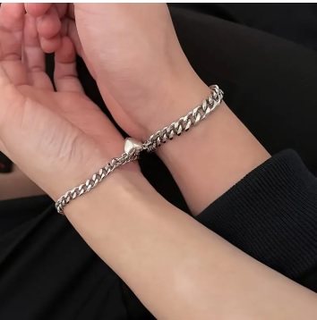 Set de pulseras magnéticas para novios y para compartir de acero inoxidable