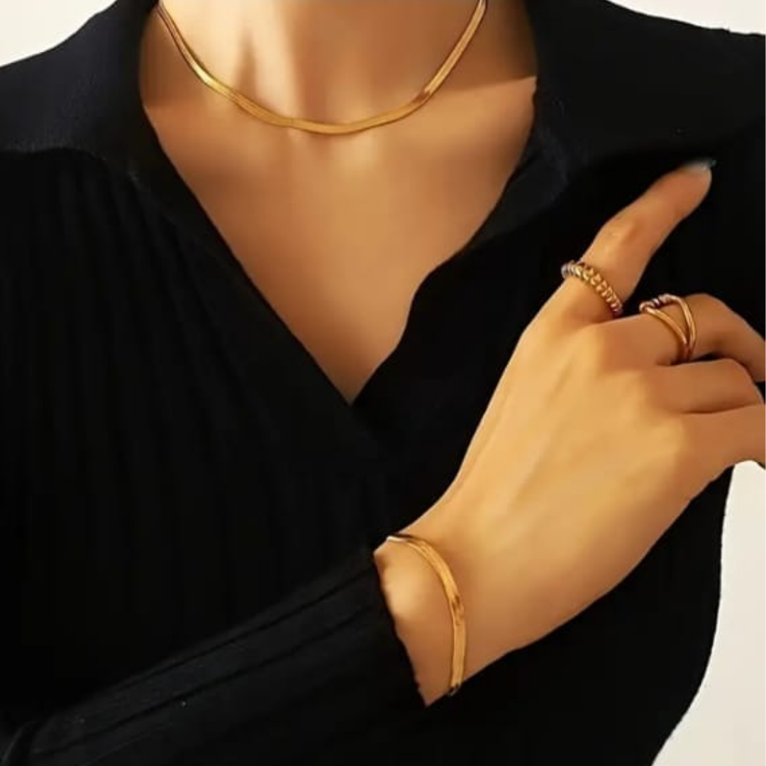 Set de cadena + pulsera plana de acero inoxidable