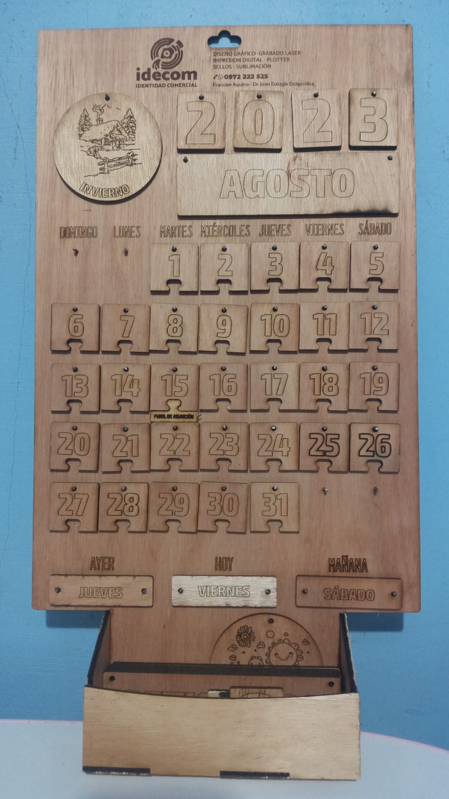 CALENDARIO PERPETUO MURAL DE MADERA