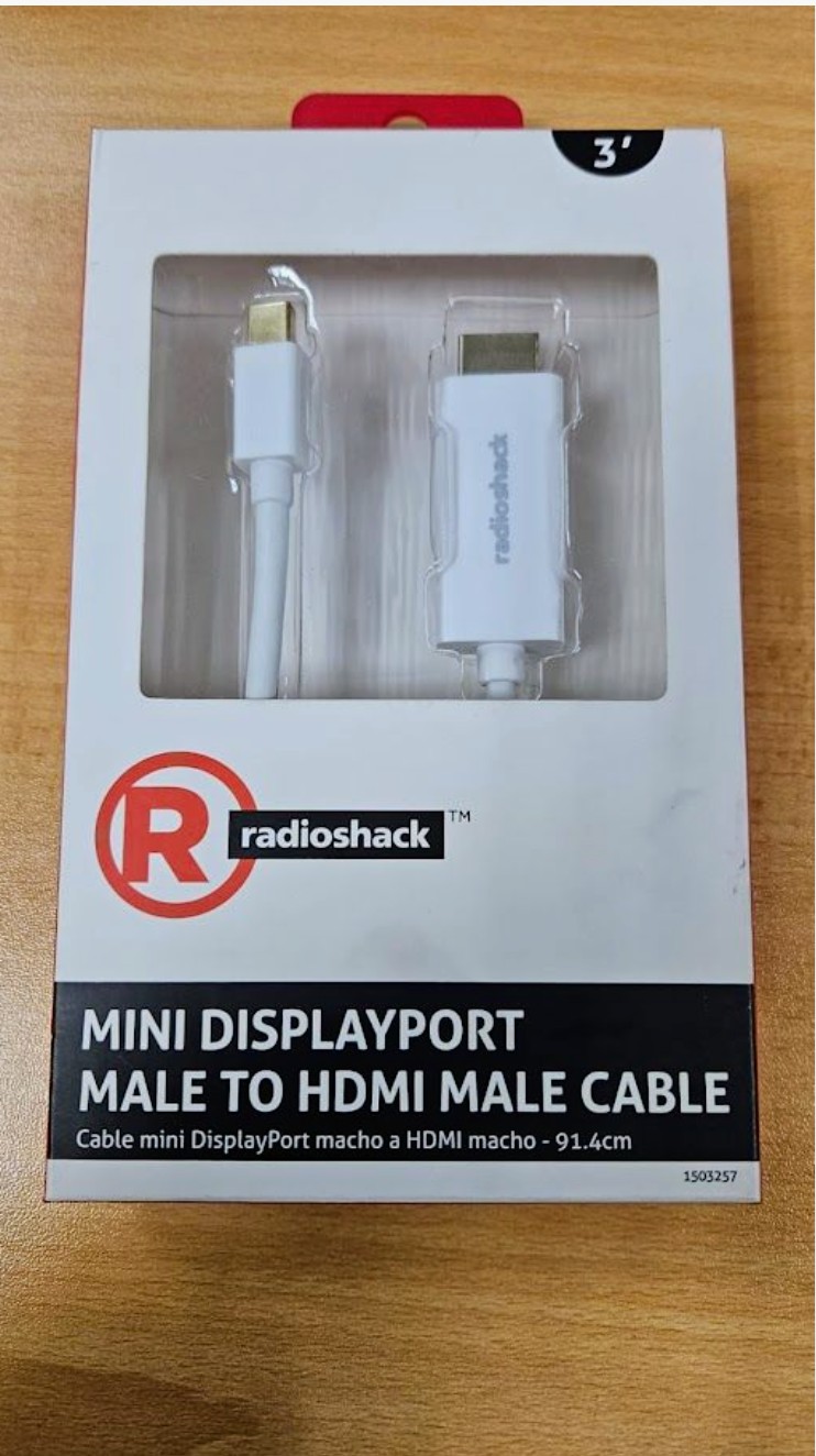 MINI DISPLAYPORT MALE
TO HDMI MALE CABLE radioshack