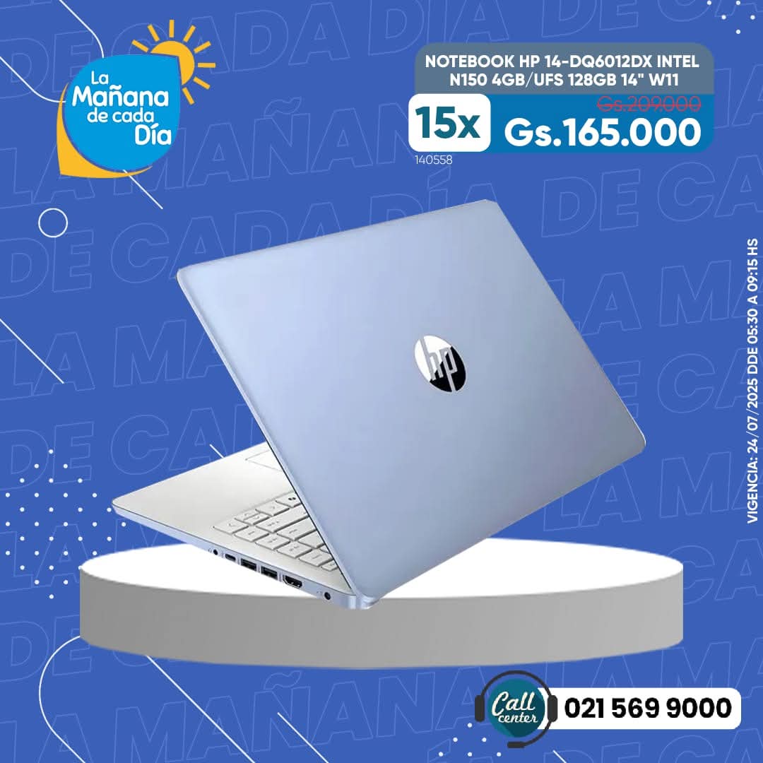 NOTEBOOK HP 14-DQ6012DX INTEL N150 4GB/UFS 128GB 14" W11