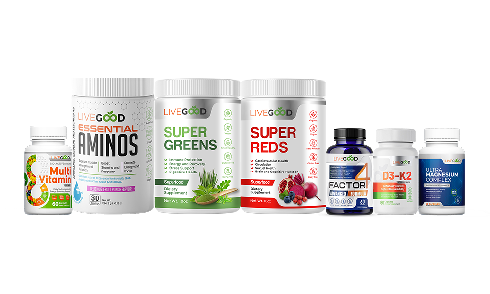 Paquete de bienestar definitivo
1 D3-K2 orgánico 2000
1 complejo de ultra magnesio
1 Súper Verdes
1 Súper Rojos
1 Factor4
1 multivitamínico completo bioactivo
1 Aminoácidos esenciales