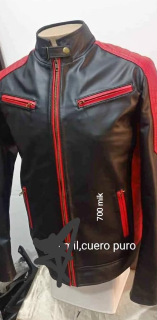 🧥 Campera de Cuero Puro – Estilo Racing Black & Red