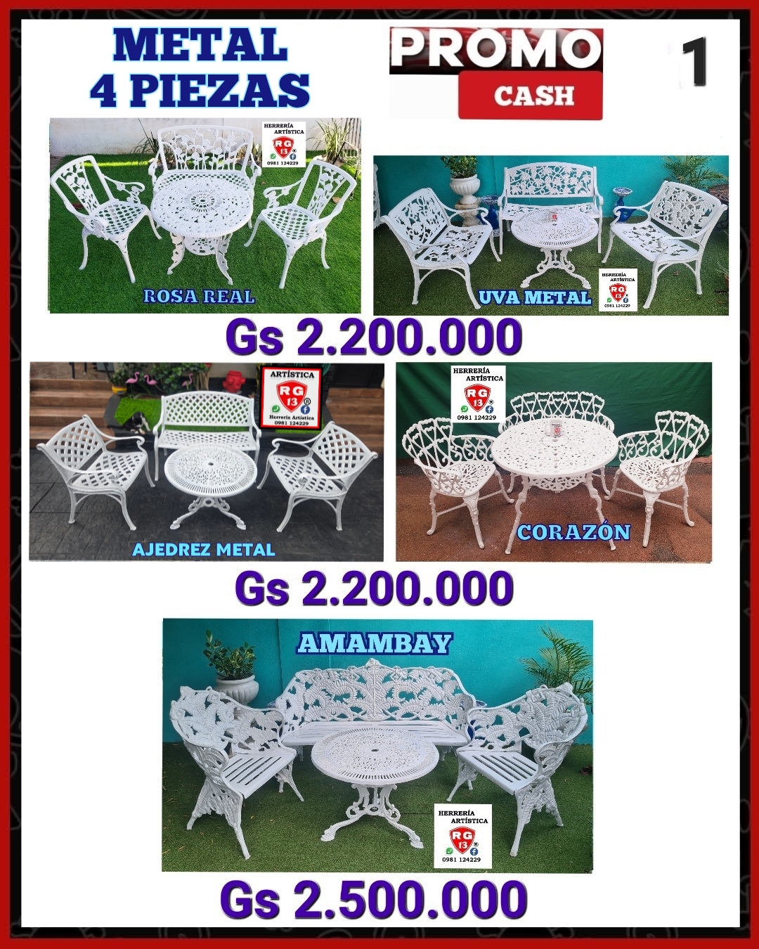 🪑 Juego de Muebles de Metal – 4 Piezas