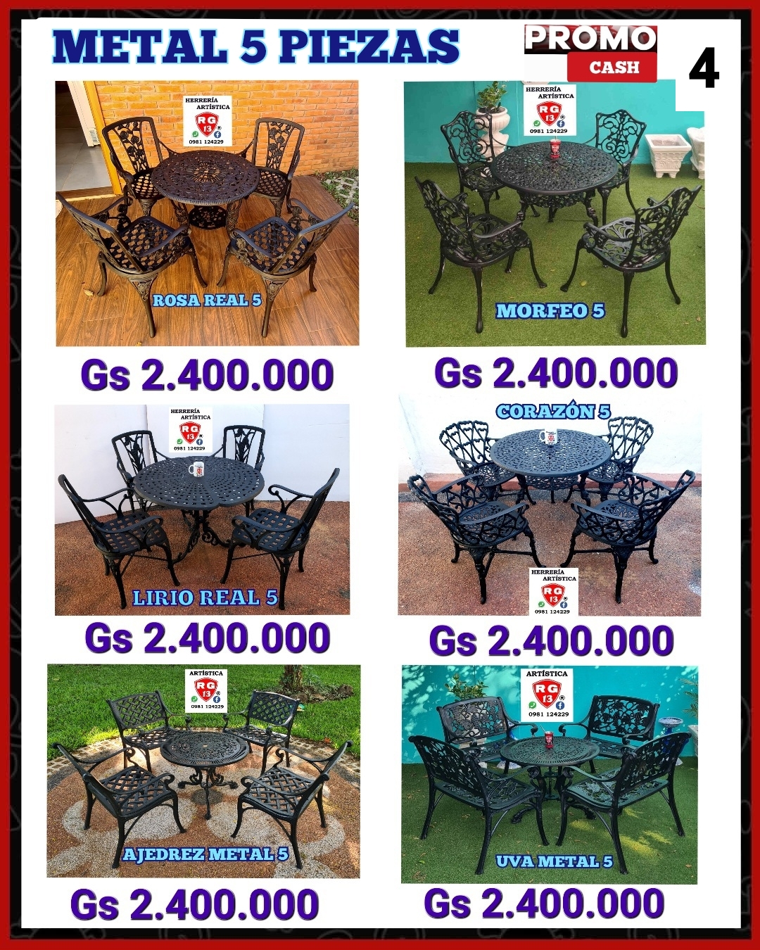 🪑 Juego de Muebles de Metal – 5 Piezas