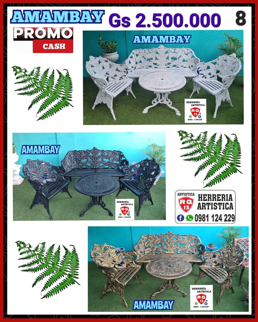 🌿AMAMBAY  🪑 Juego de Muebles de Metal – 4 Piezas