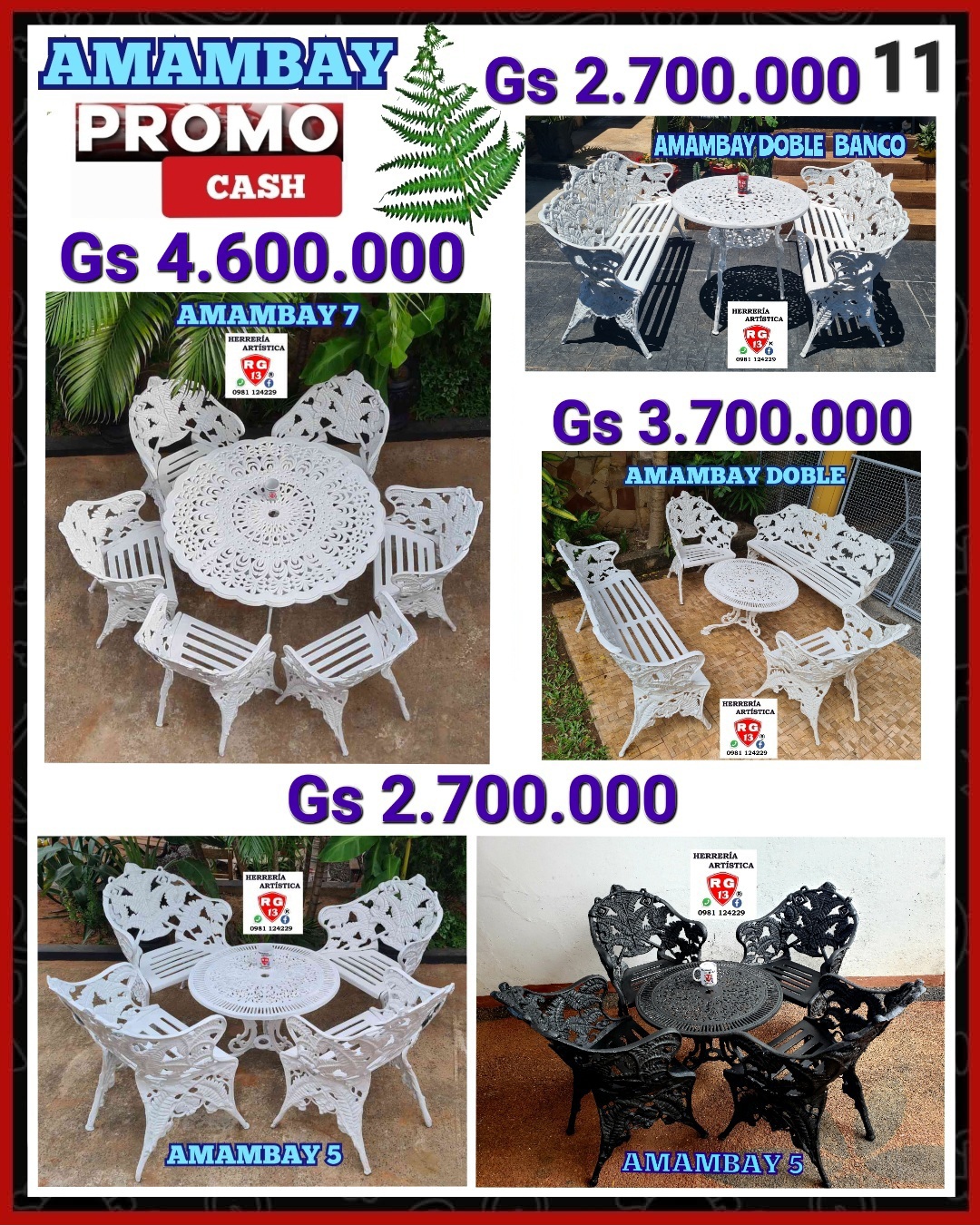 🌿AMAMBAY  🪑 Juego de Muebles de Metal – 3, 5 y 7 Piezas