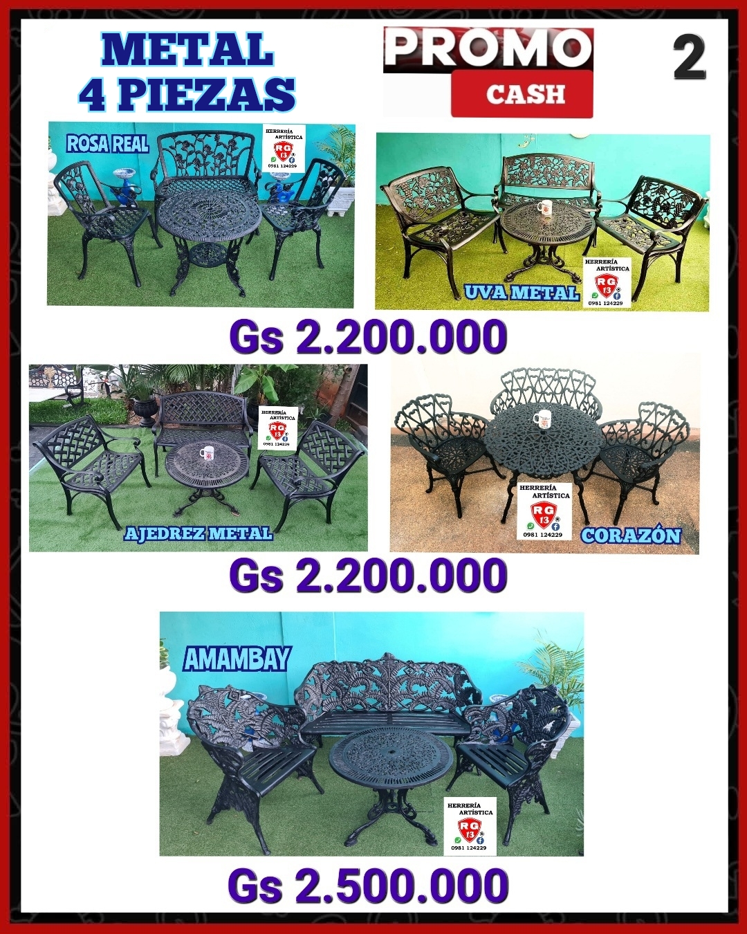 🪑 Juego de Muebles de Metal – 4 Piezas