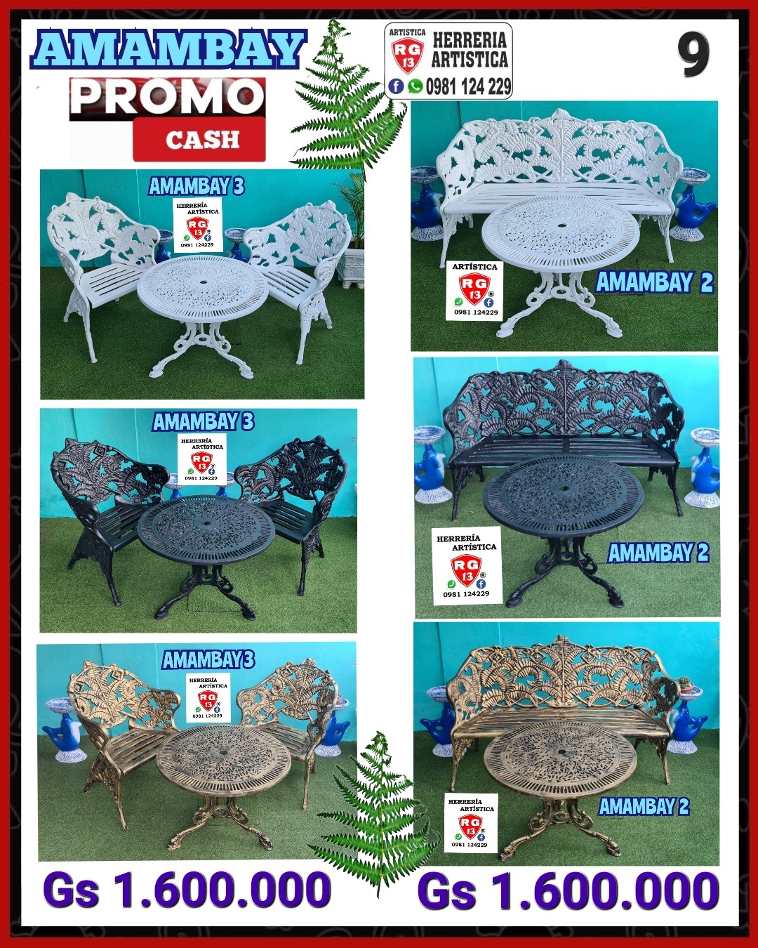 🌿AMAMBAY  🪑 Juego de Muebles de Metal – 2 y 3 Piezas
