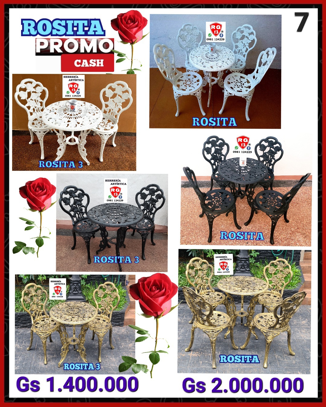 🌹ROSITA 🪑 Juego de Muebles de Metal – 3 y 5 Piezas
