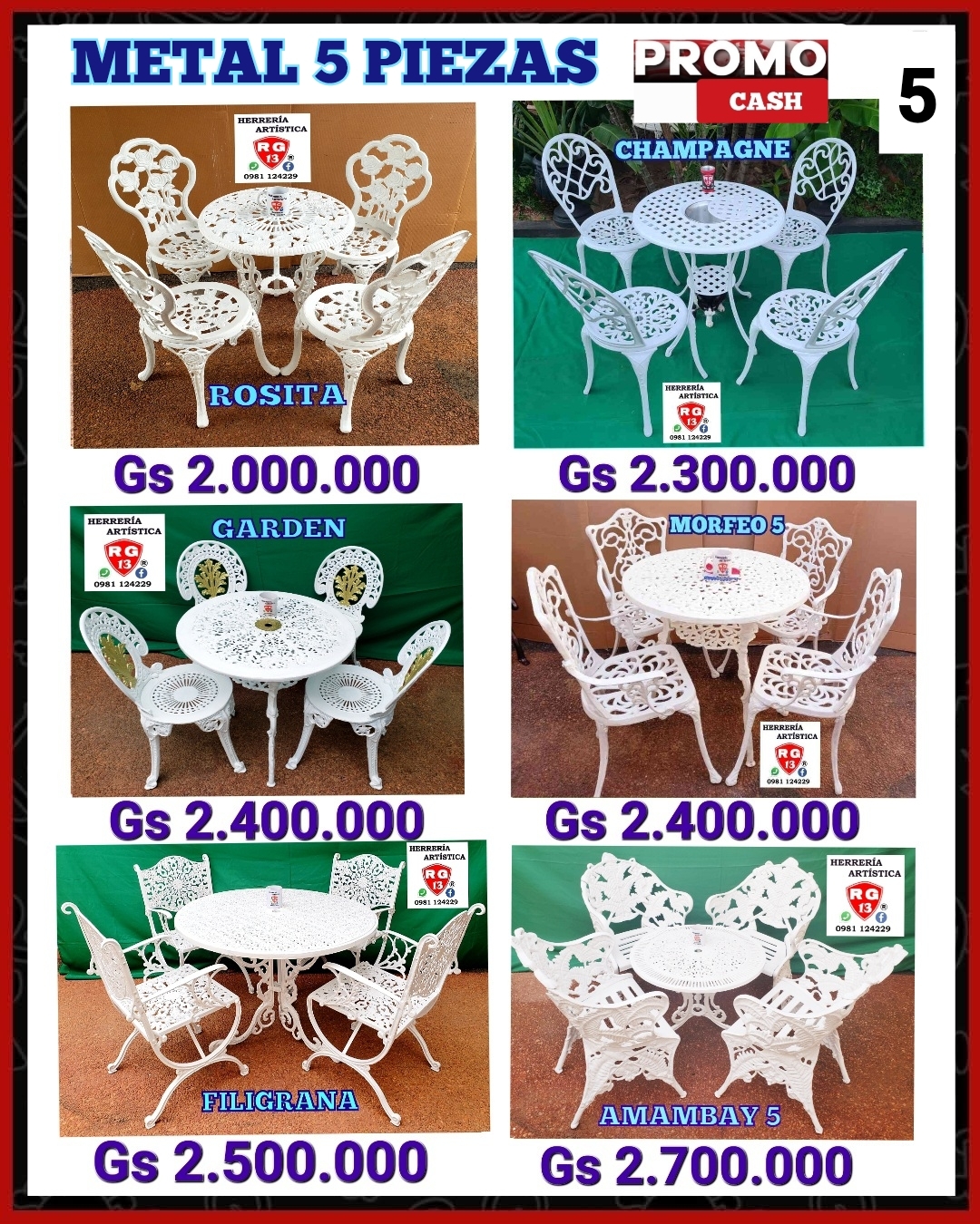 🪑 Juego de Muebles de Metal – 5 Piezas