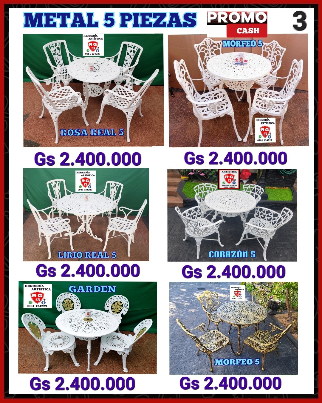 🪑 Juego de Muebles de Metal – 5 Piezas