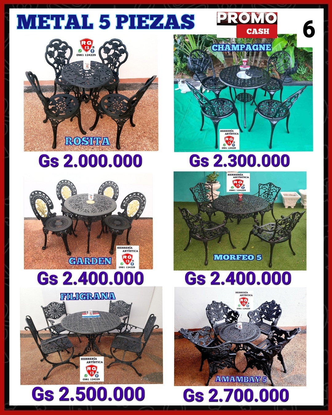 🪑 Juego de Muebles de Metal – 5 Piezas