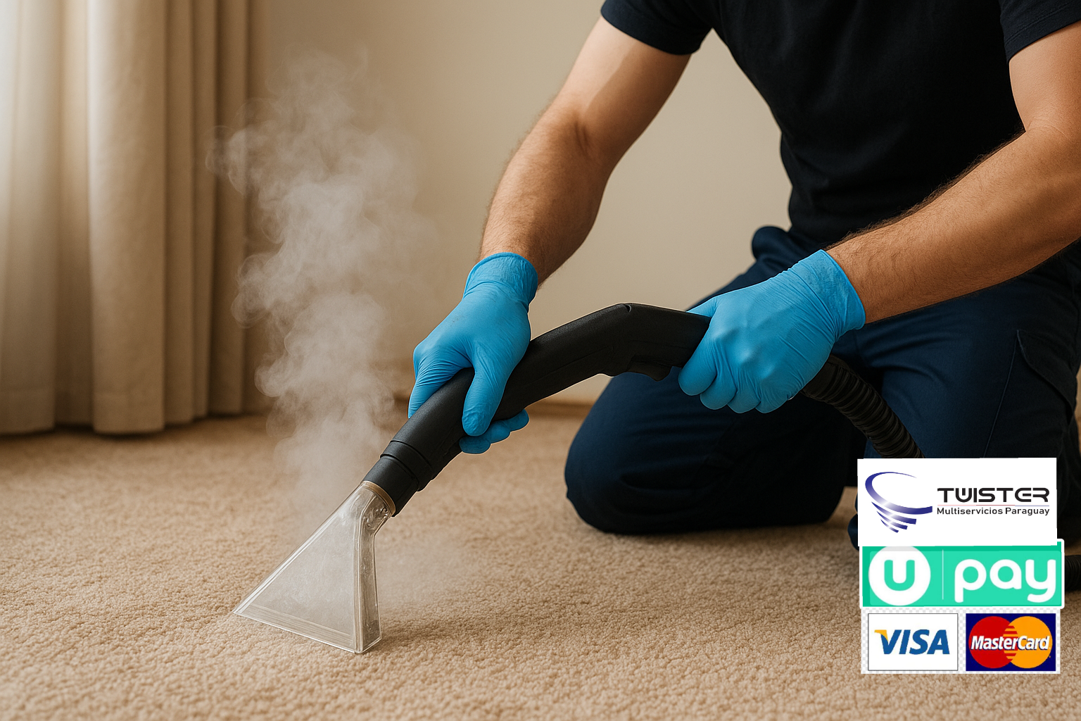 Lavado y desinfección con vapor de alfombras