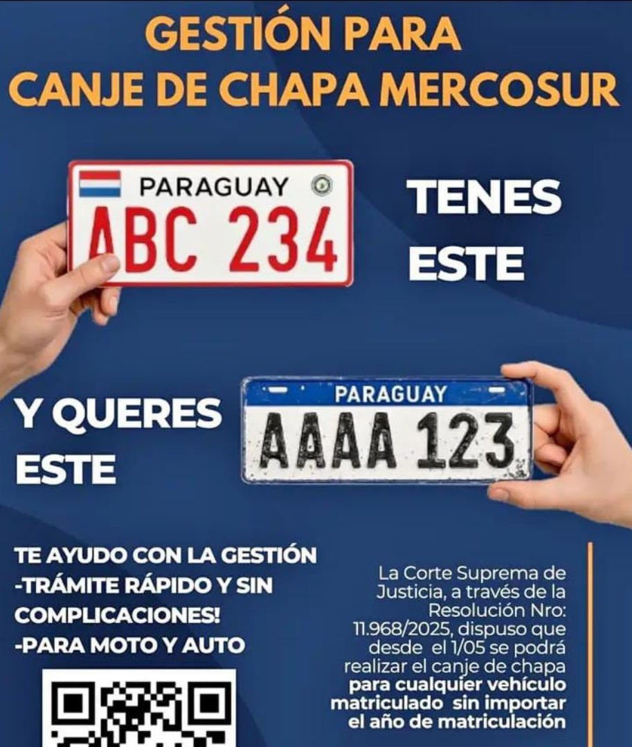 Gestión para canje de chapa Mercosur