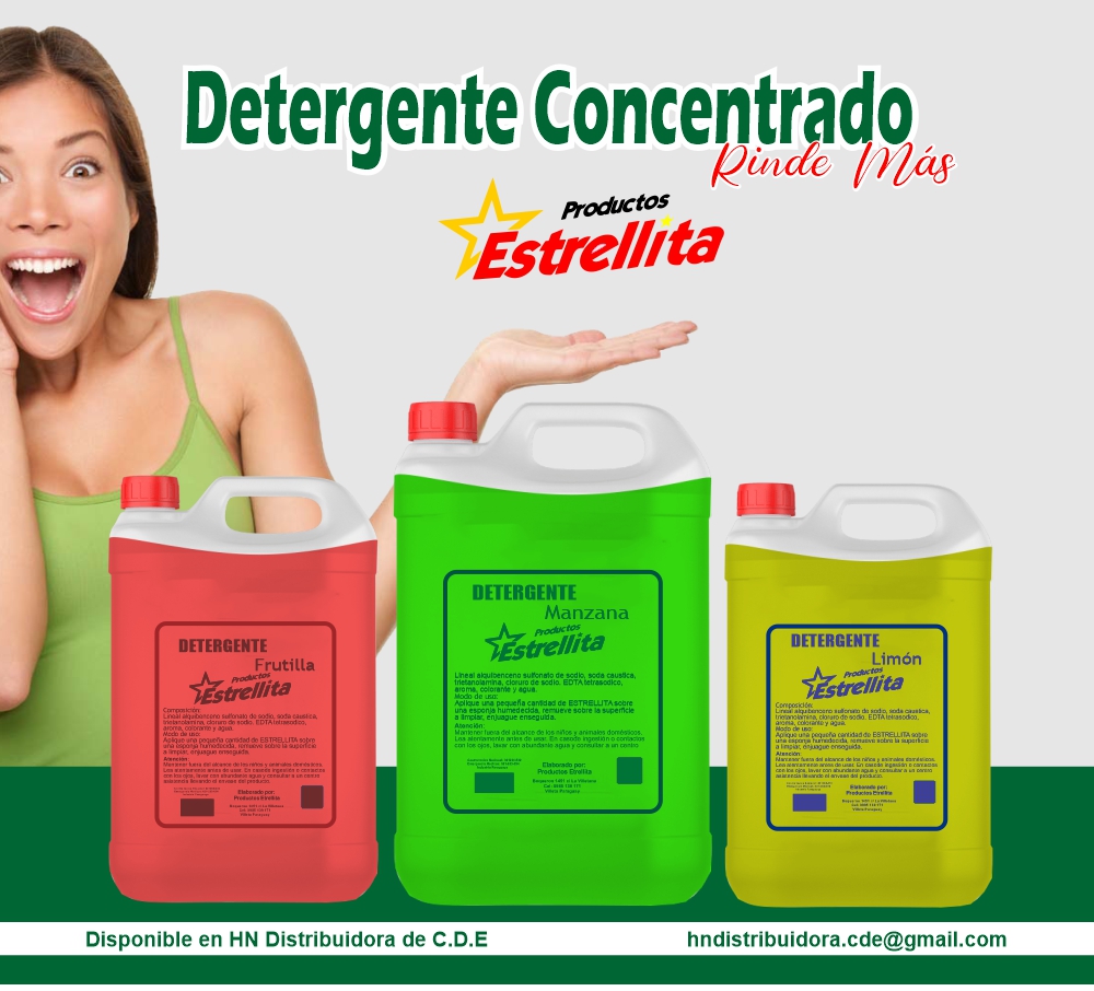 Detergente concentrado de 5 litros en tres presentaciones:
Frutilla - Manzana - limón