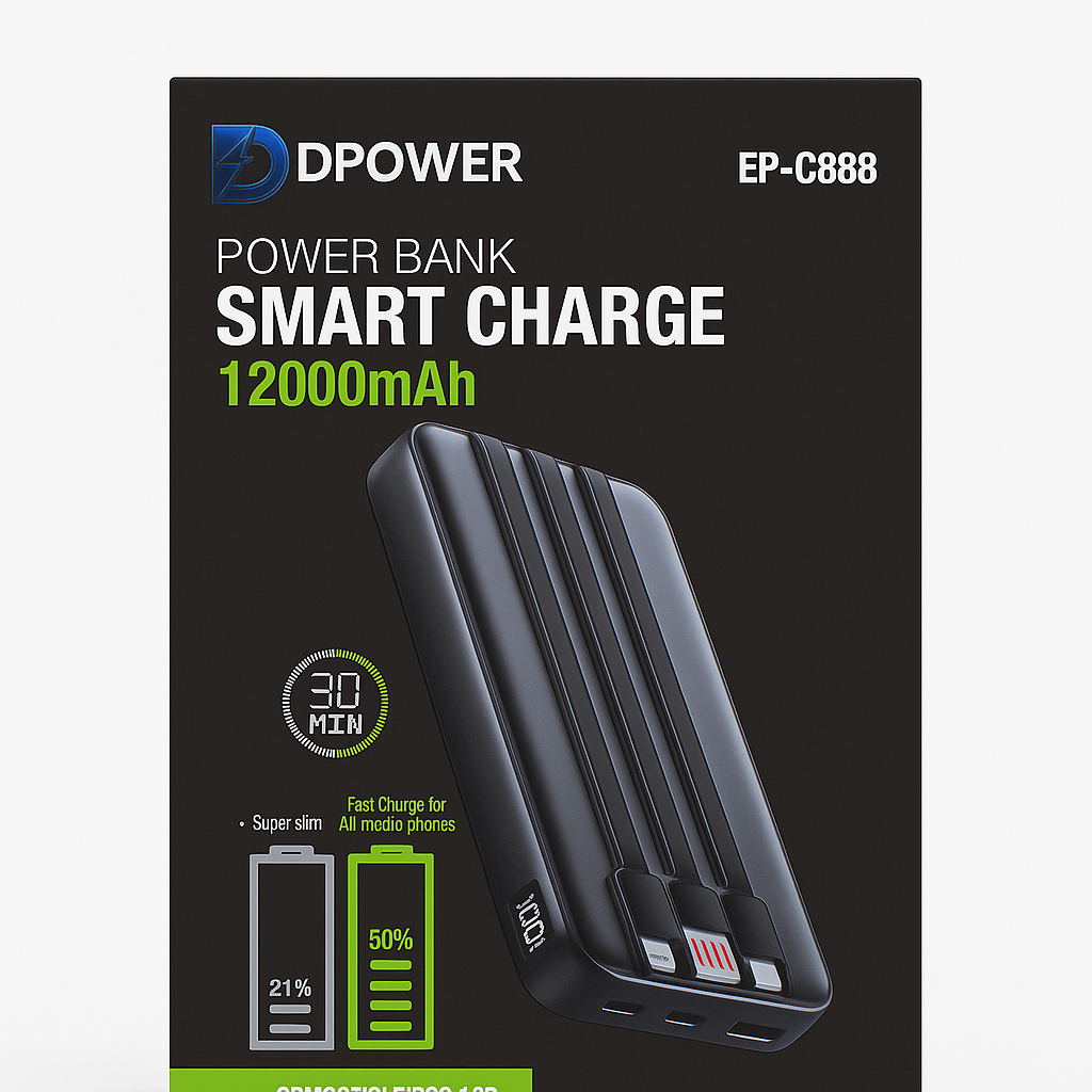 ⚡Power Bank DPOWER Smart Charge 12000 mAh – Modelo EP-C888