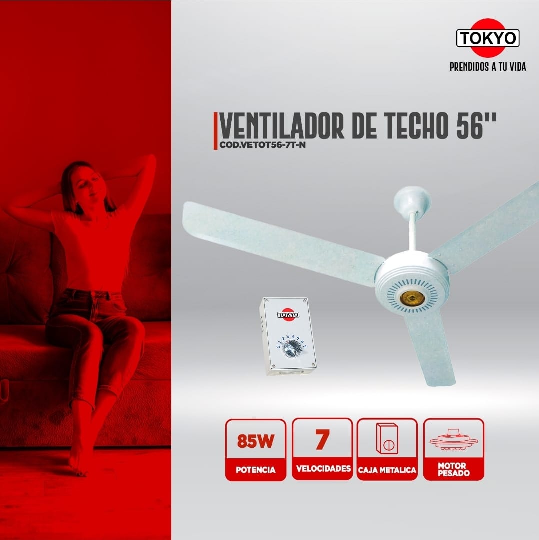 💨 Ventilador de Techo Tokyo 56” – Potencia y resistencia en cada giro ⚙️