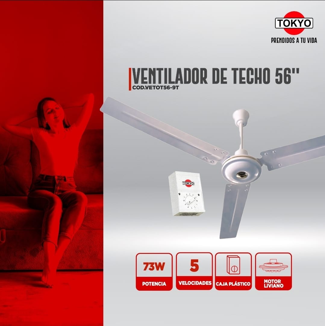 💨 Ventilador de Techo Tokyo 56” – Potencia y confort para tu hogar 🌬️