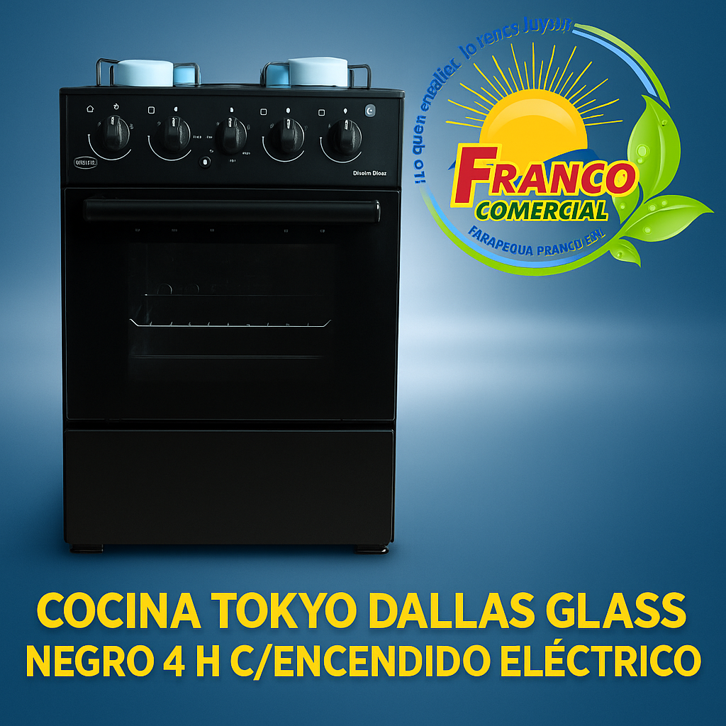🔥 Cocina Tokyo Dallas Glass Negra – 4 Hornallas con Encendido Eléctrico