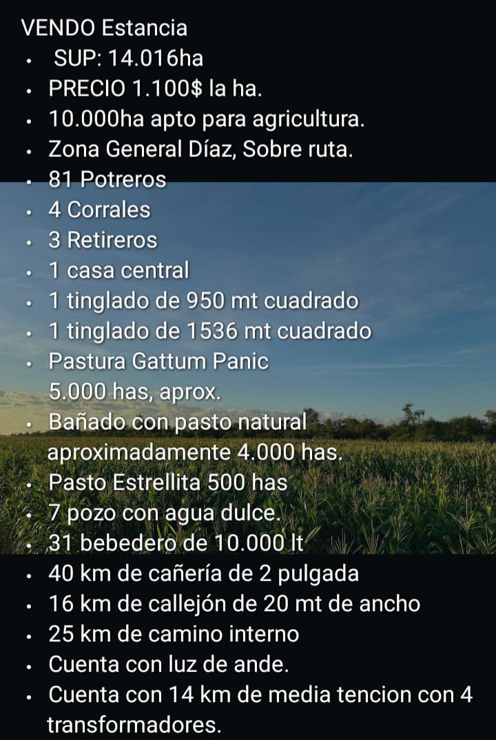 🏞️ Estancia en Venta – Zona General Díaz | 14.016 Hectáreas