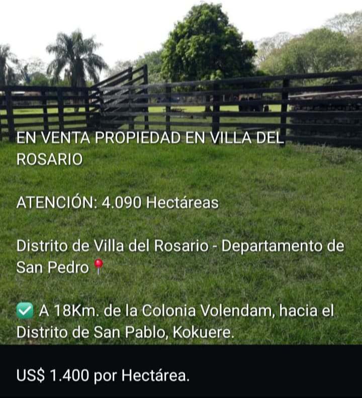 🏞️ Propiedad Rural en Venta – Villa del Rosario, San Pedro | 4.090 Hectáreas