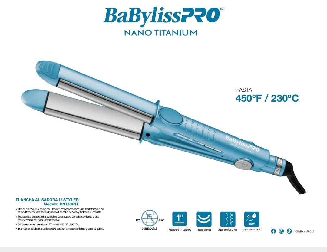 🔥 Plancha BaBylissPRO Nano Titanium U-Styler 450°F (230°C)