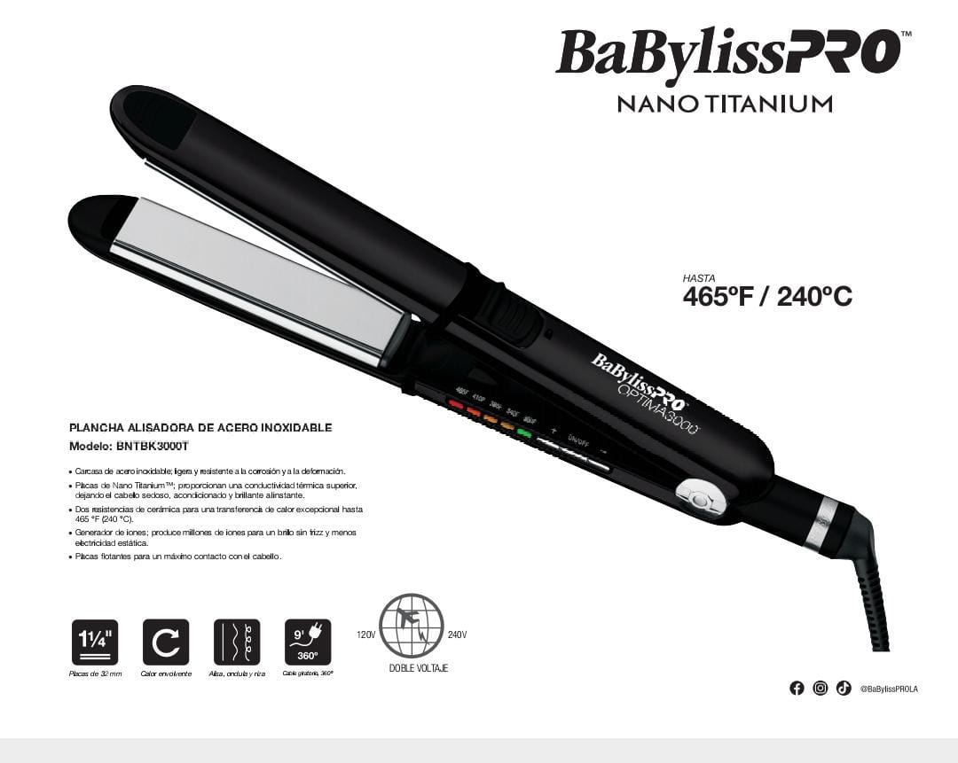 🔥 Plancha BaBylissPRO Nano Titanium Optima 3000 – 465°F (240°C)