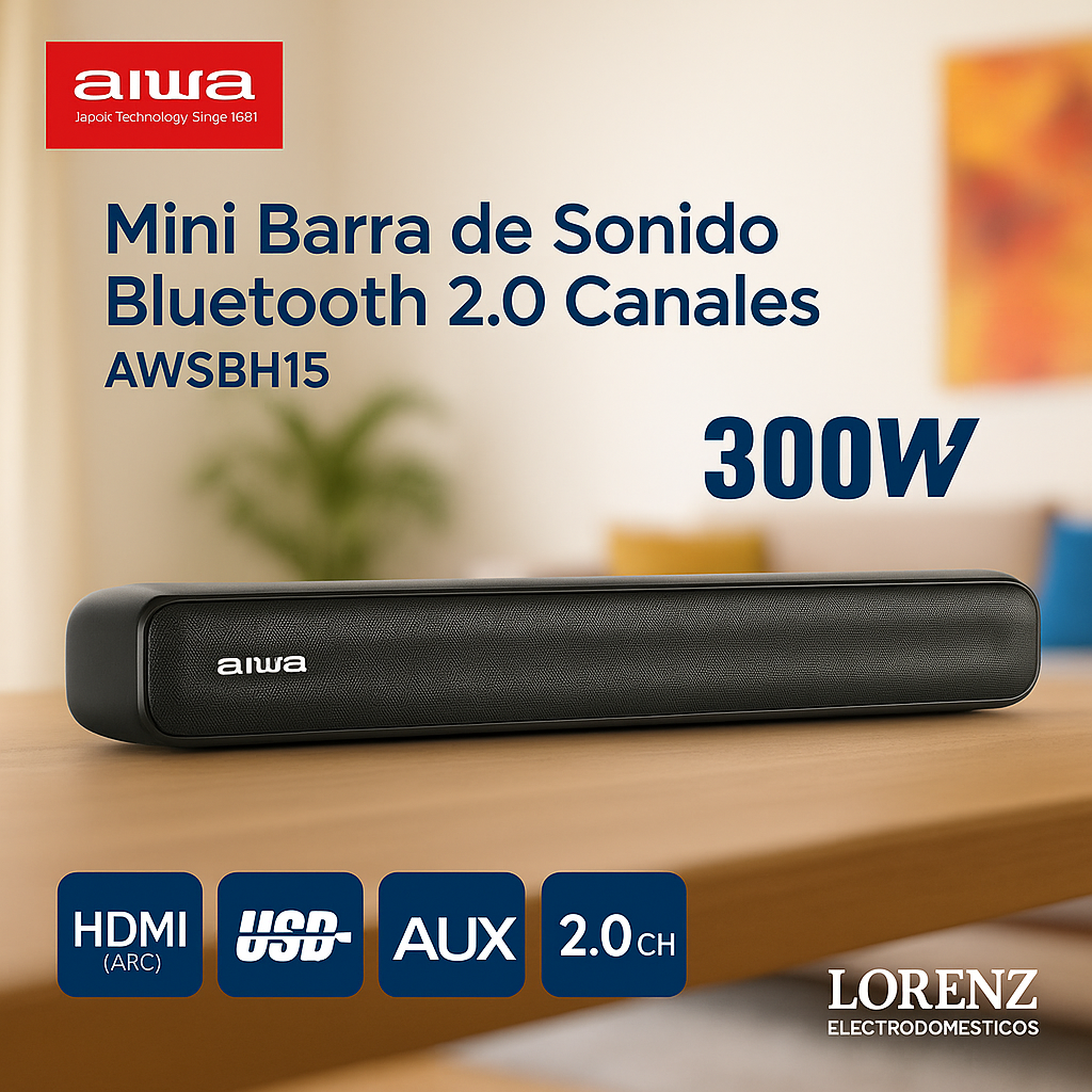 🔊 Mini Barra de Sonido Aiwa 300W – Bluetooth 2.0