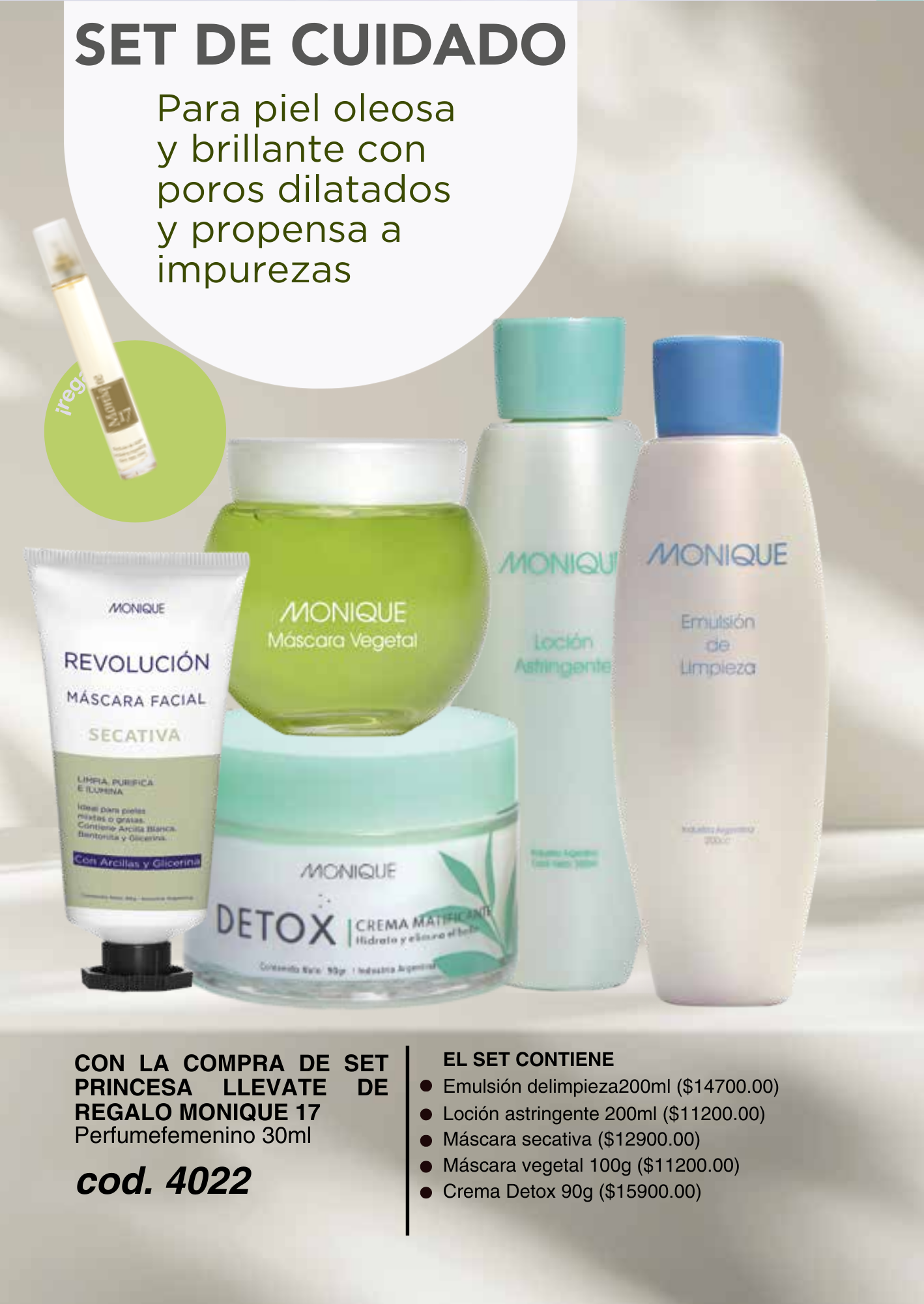 EL SET CONTIENE Emulsión de limpieza / Loción astringente / Máscara secativa / Máscara vegetal /  Crema Detox