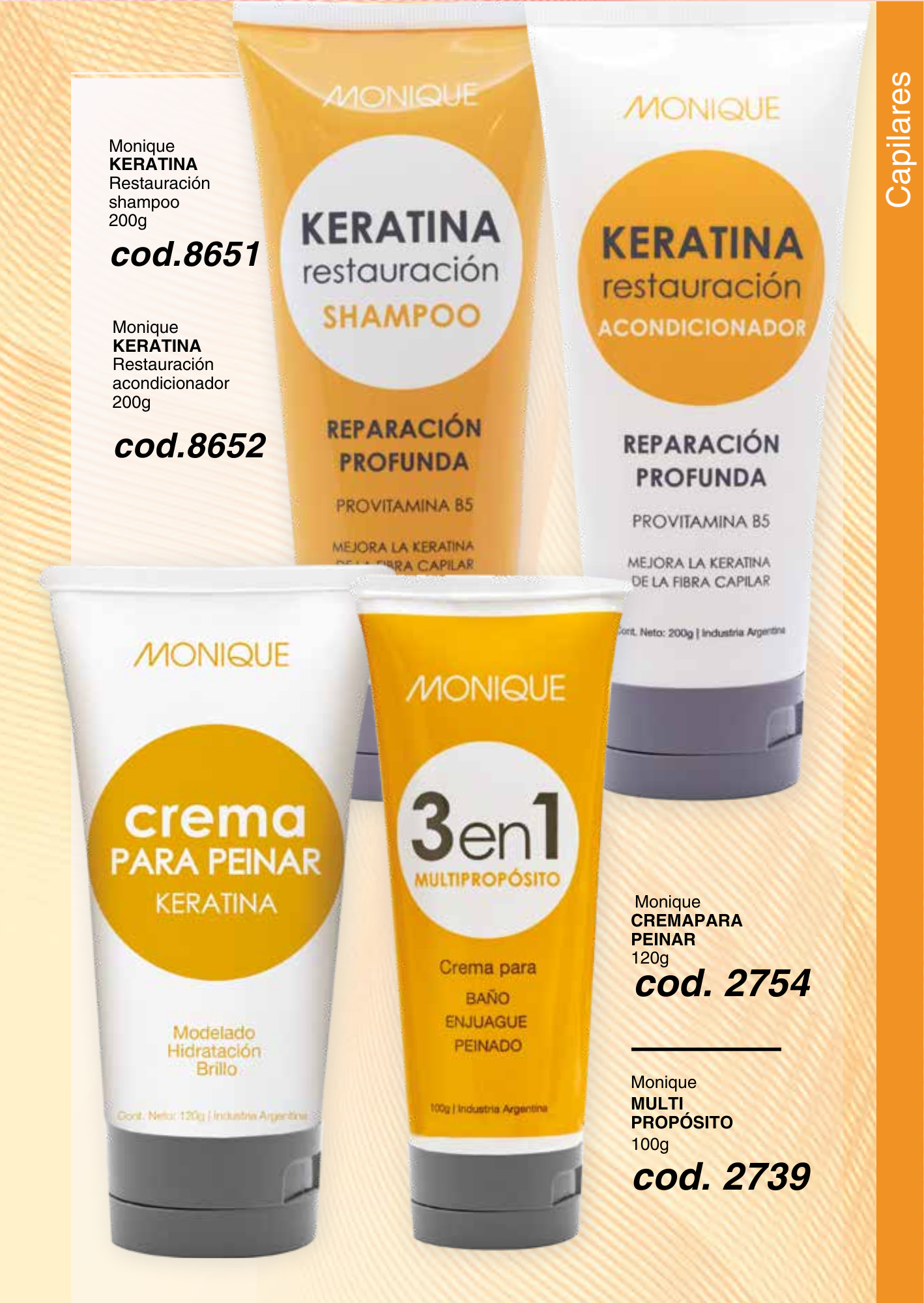 Línea KERATINA Shampoo / Acondicionador / Crema para peinar / Multi propósito
