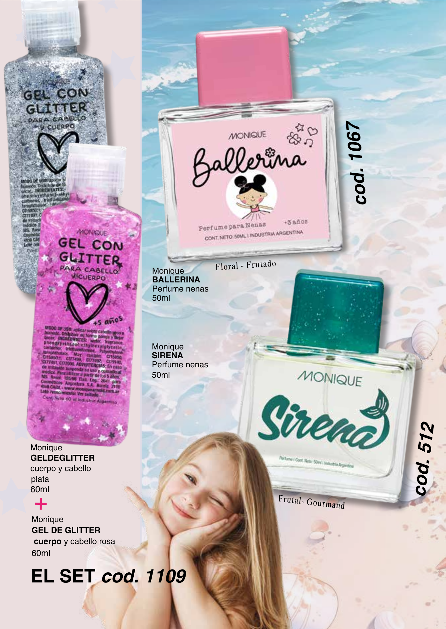 GEL DE GLITTER cuerpo y cabello plata - rosa / PERFUMES BALLERINA / SIRENA