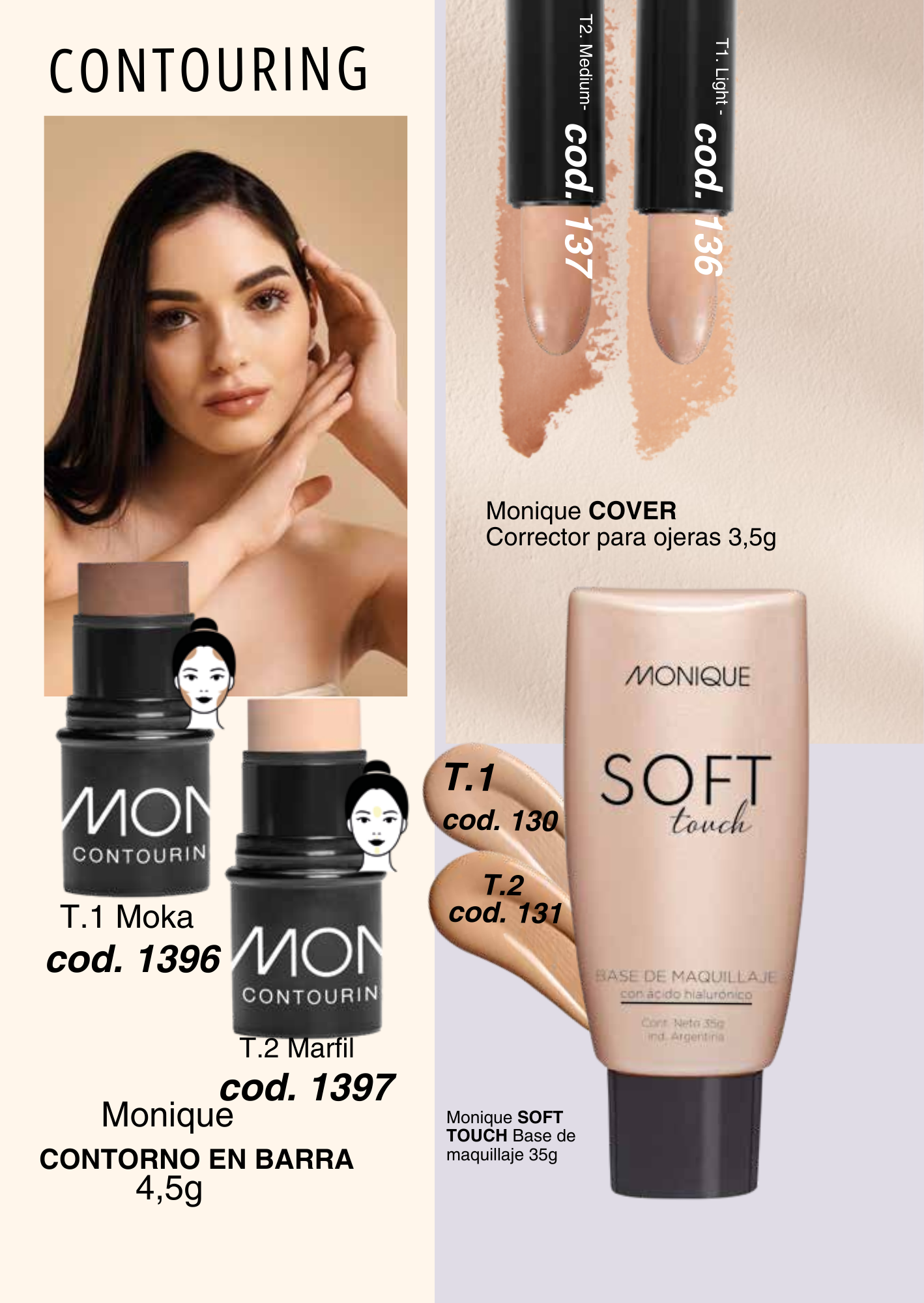 COVER Corrector para ojeras / CONTORNO EN BARRA / SOFT TOUCH Base de maquillaje