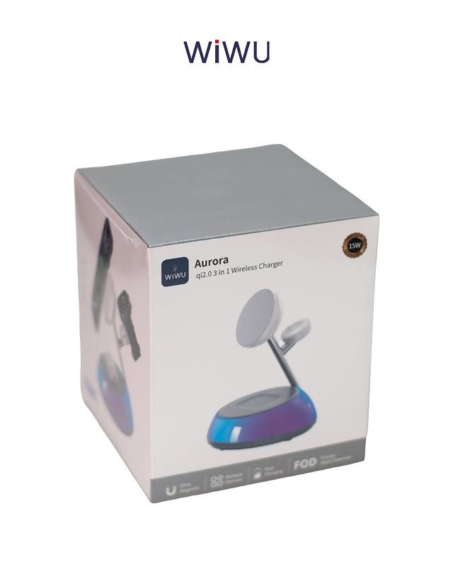 WiWU Aurora 3 en 1 – Cargador Inalámbrico de 15W con Diseño Premium