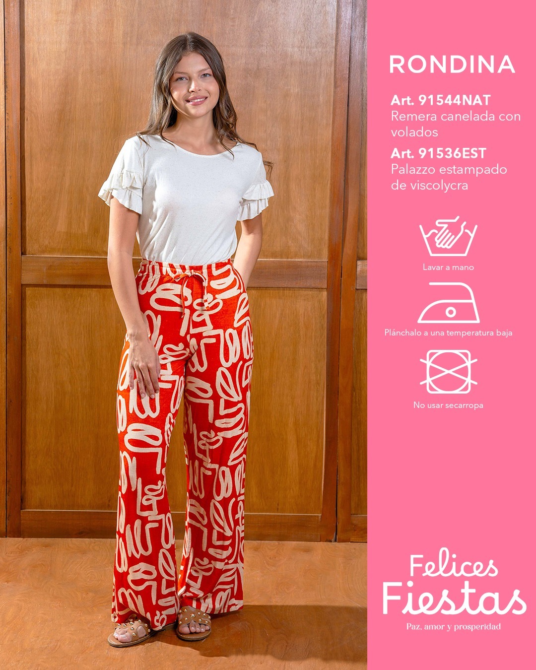 ✨ Remera Canelada con Volados + Palazzo Estampado – RONDINA