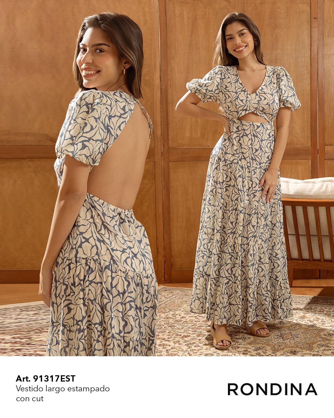 ✨ Vestido Largo Estampado con Cut Out