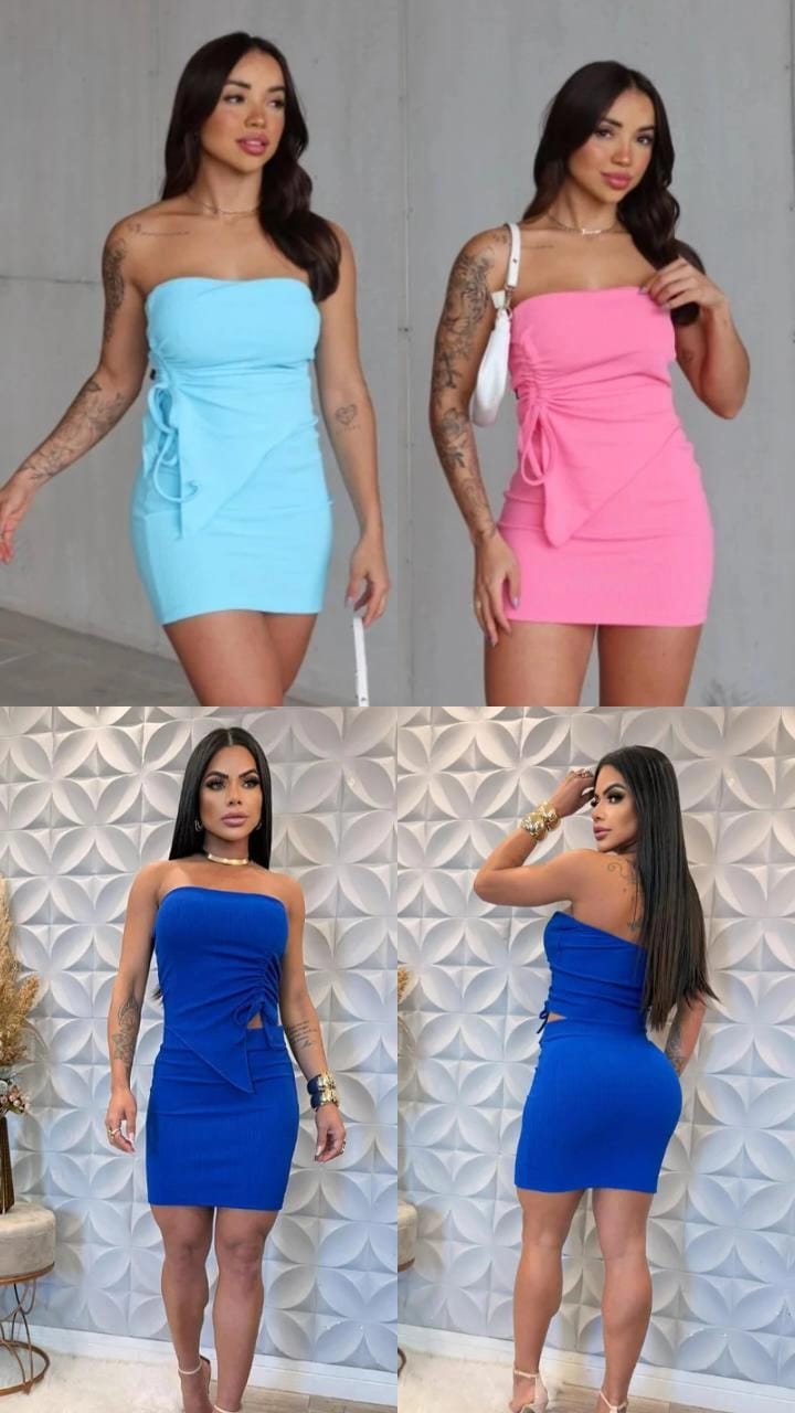 Conjunto tomara que caia con pollerita