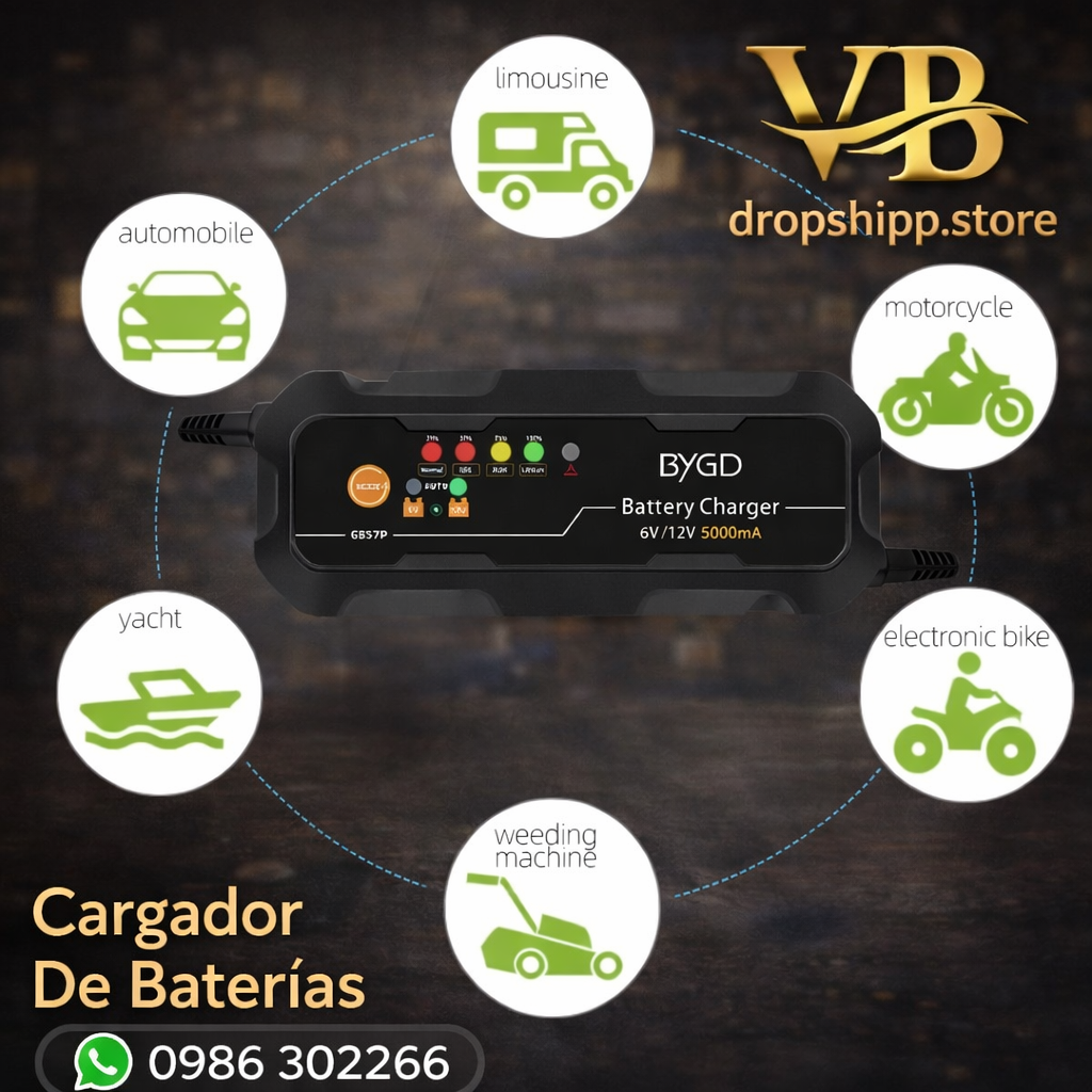 Cargador de baterías multifunción para autos, moto y barcasas