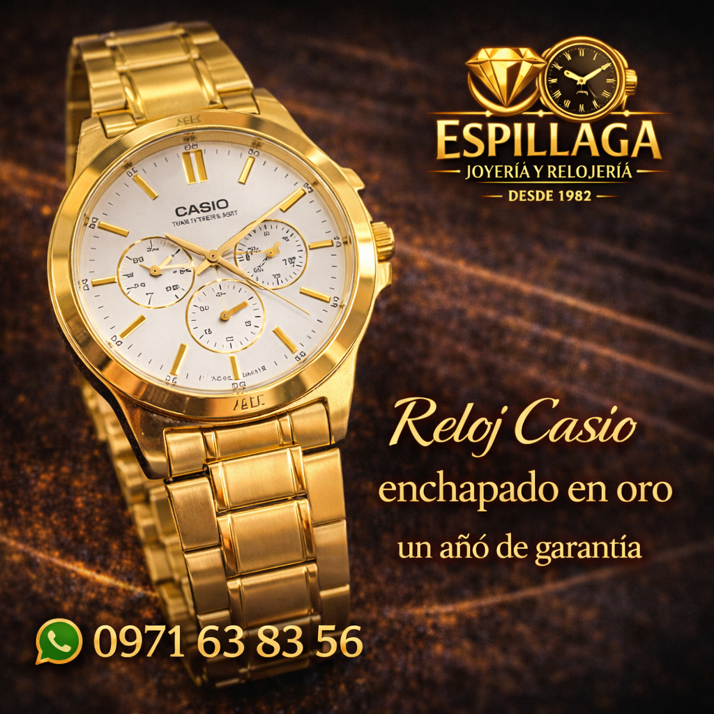 Reloj Casio enchapado en oro un año de garantía