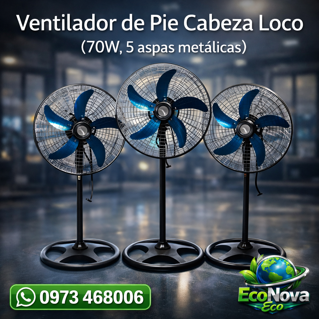 🌬️ Ventilador de Pie Cabeza Loco 70W – Máxima Potencia y Frescura