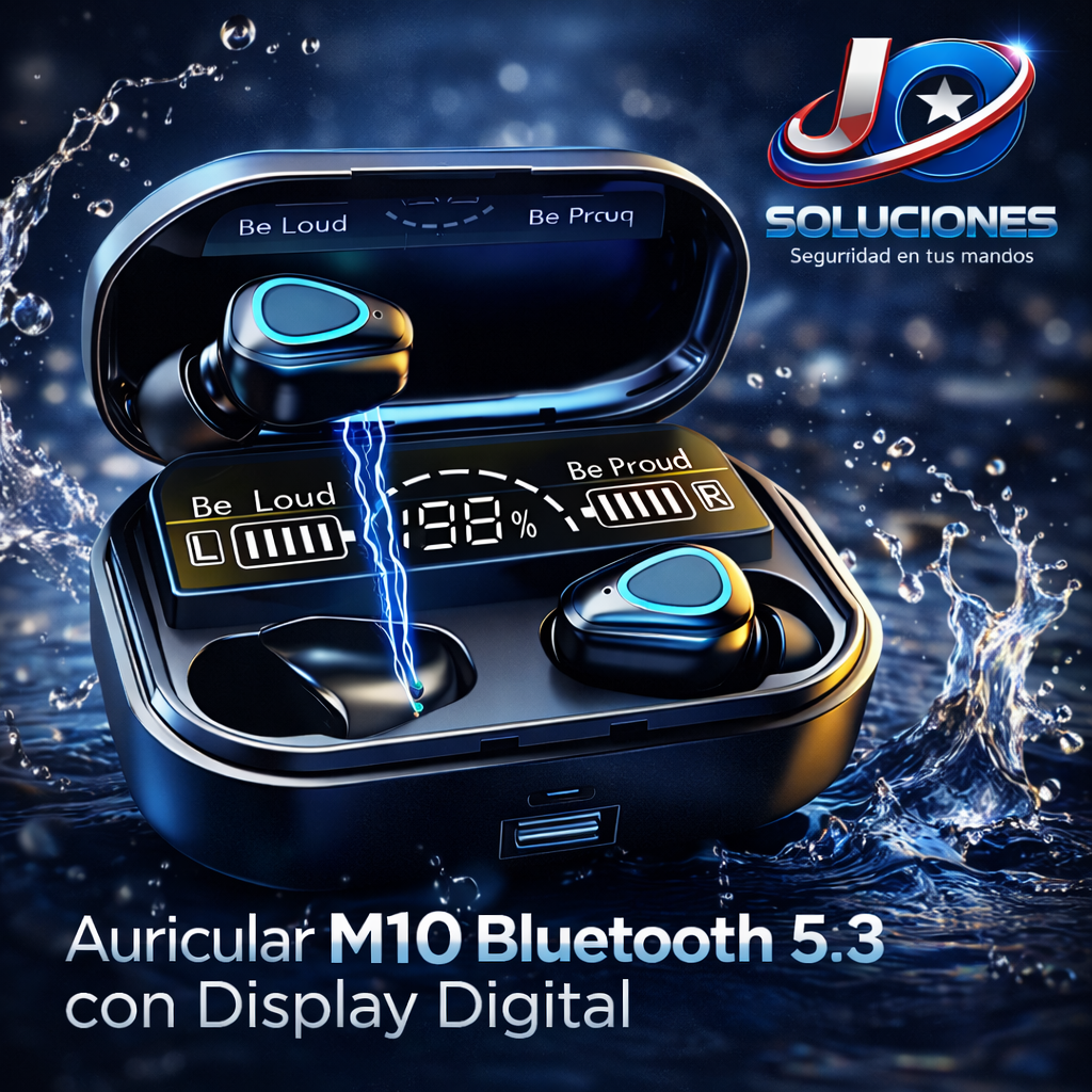 Auriculares M10 Bluetooth 5.3 con Display Digital – Sonido Potente y Carga Rápida