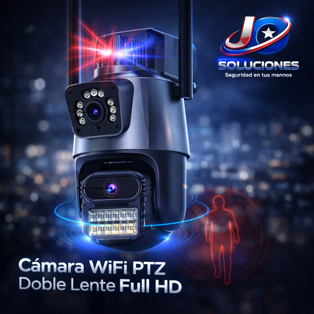 Cámara WiFi PTZ Doble Lente Full HD – Detección de Movimiento y Visión Nocturna