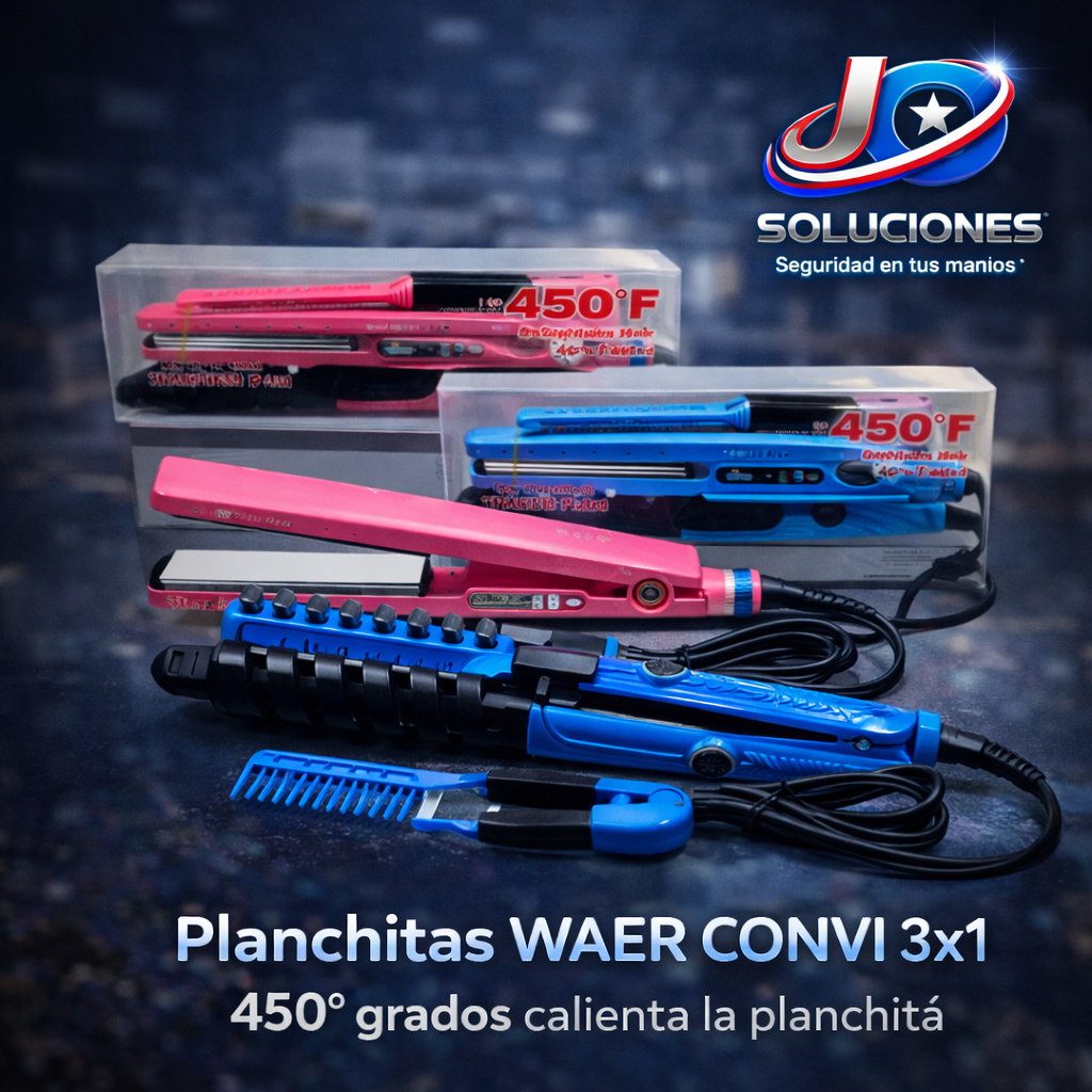 Planchita WAER CONVI 3 en 1 – Hasta 450°F | Alisa, Riza y Ondula