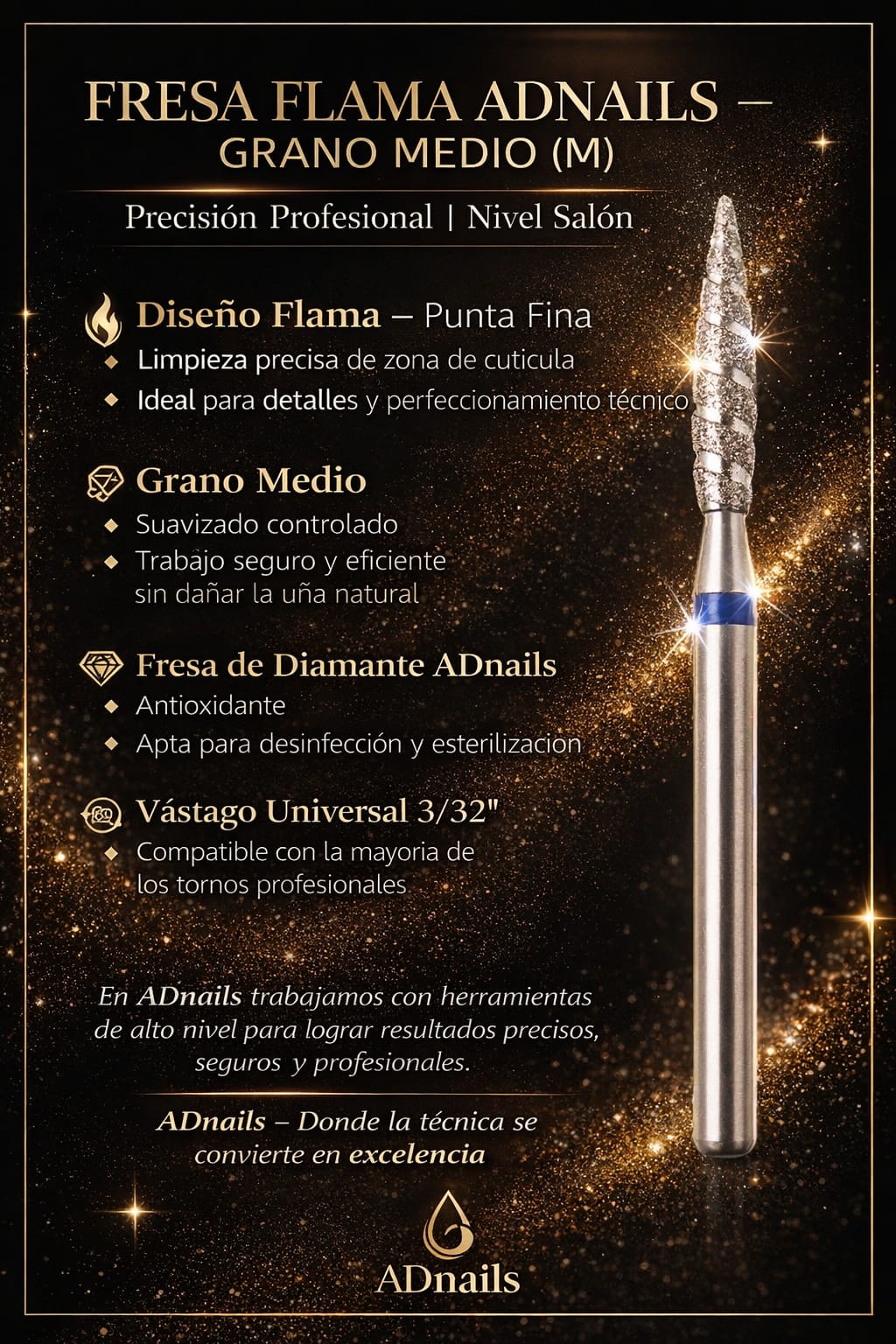 🔹 FRESA FLAMA ADNAILS – GRANO MEDIO (M)