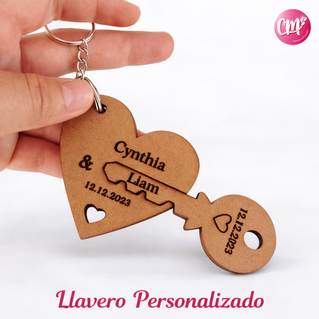 Llavero Personalizado en MDF – Diseño Corazón y Llave