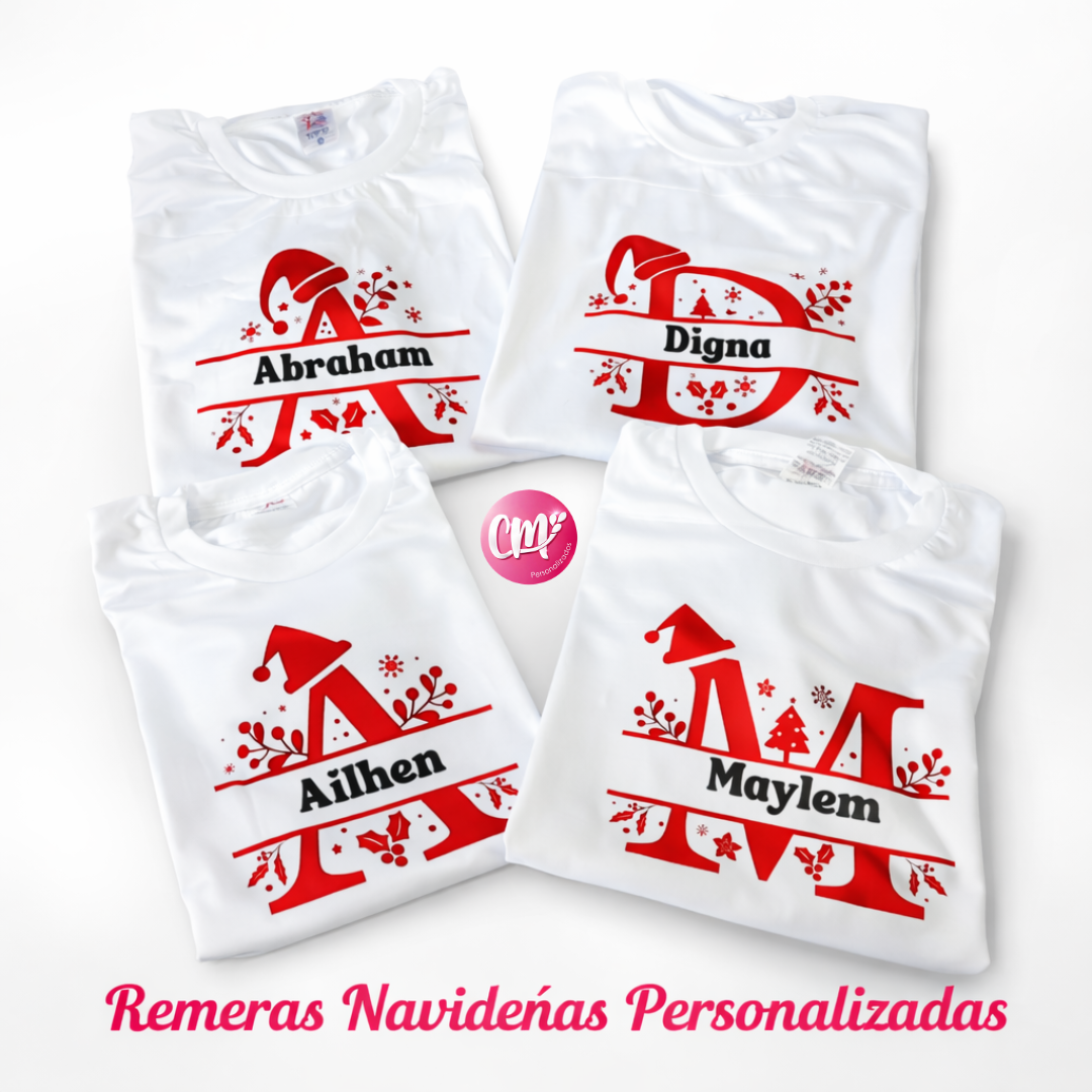 Remeras Navideñas Personalizadas – Pack Familiar con Nombre