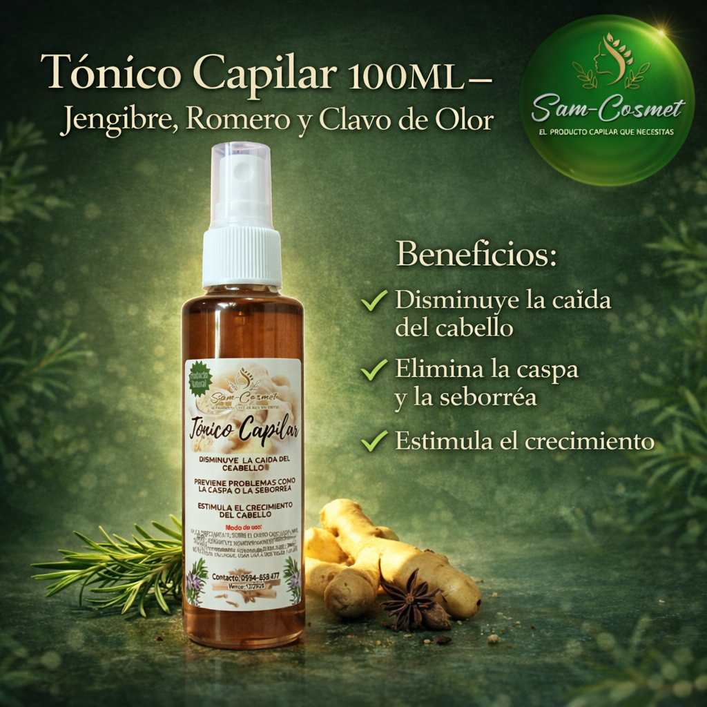 Tónico Capilar 100ML – Jengibre, Romero y Clavo de Olor